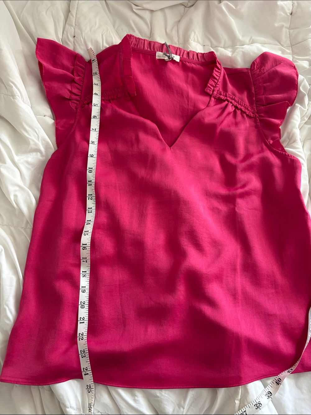Nine Britton Women's Fuchsia Ruffle-Sleeve V-Neck Blouse - Picture 5 of 5